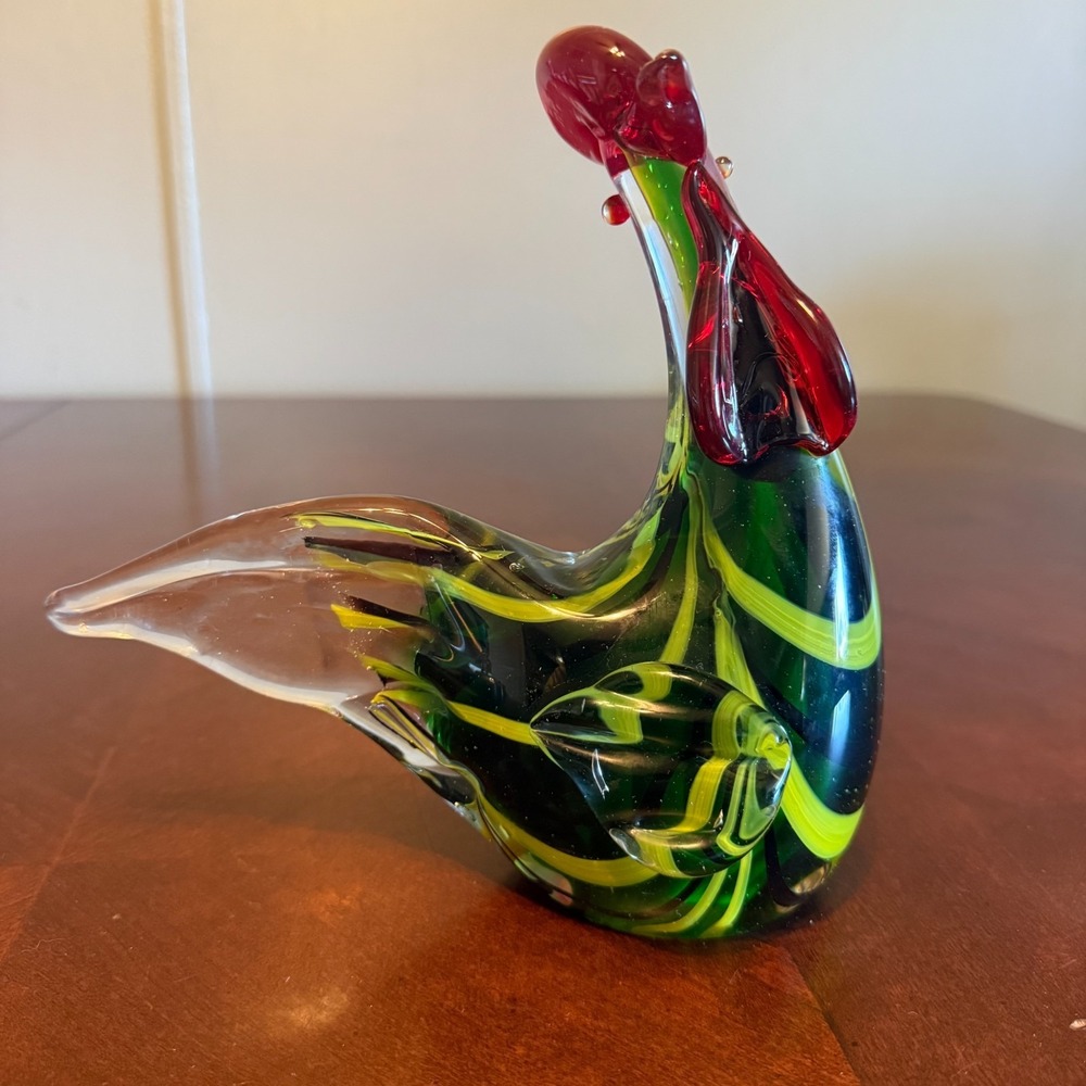 Murano Style Art Glass Rooster Figurine HanHand Blown Art Glass Rooster Figurine